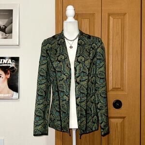 Vintage Peck & Peck Blazer Jacket Womens 6 Green Blue Paisley Print Boho